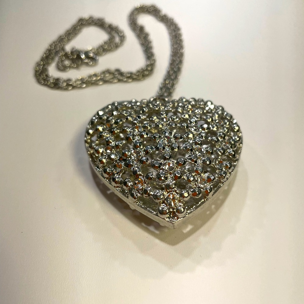 Large Silver Tone Heart Necklace